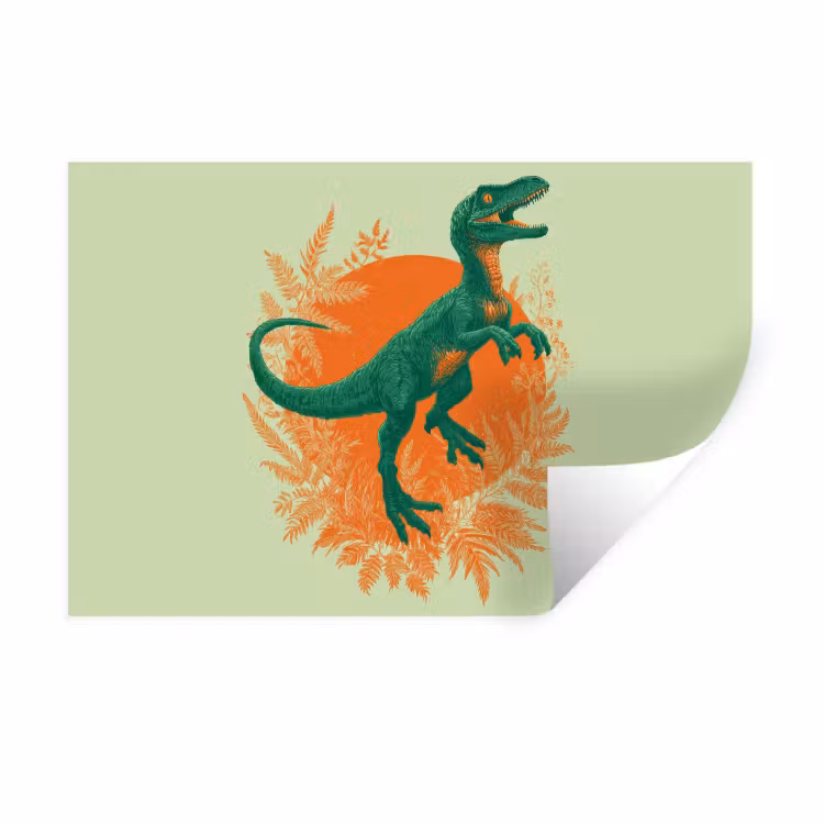 Dinosaurus - Groen - Planten - Cirkel Muursticker klein -3d