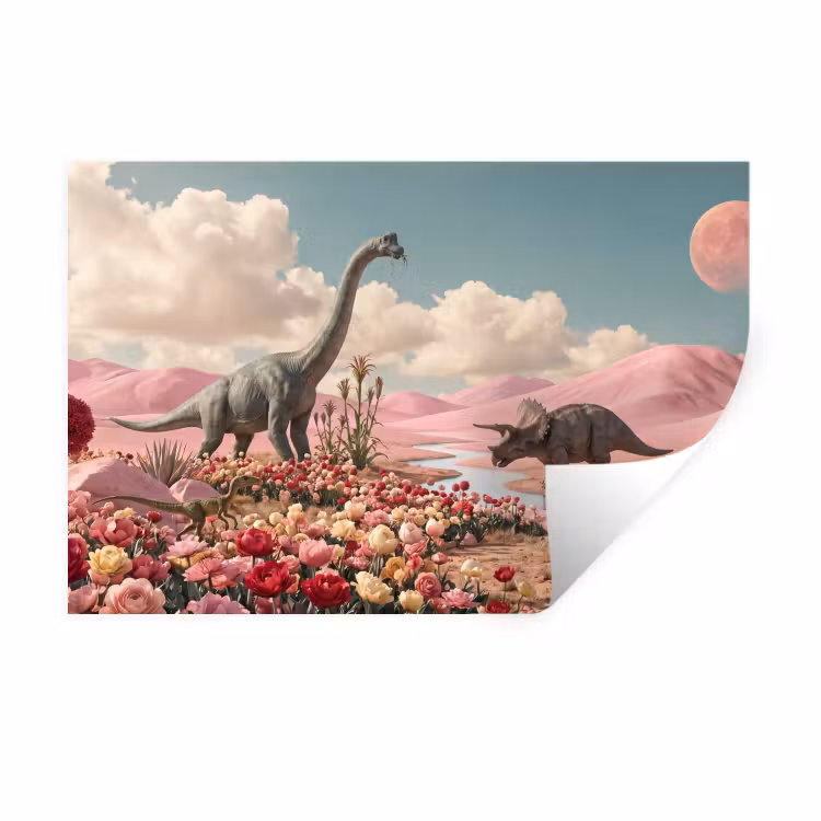 Wall Sticker - Dinosaur - Pink - Landscape - Dinosaurus - Roze - Landschap Muursticker klein