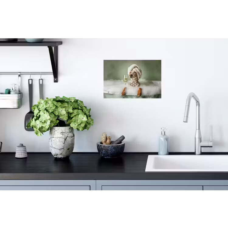 Hond - Bad - Champagne - Handdoek Muursticker klein -keuken