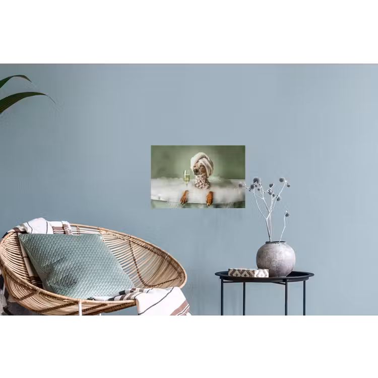 Hond - Bad - Champagne - Handdoek Muursticker klein -plant