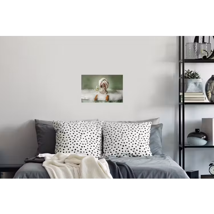 Hond - Bad - Champagne - Handdoek Muursticker klein -slaapkamer