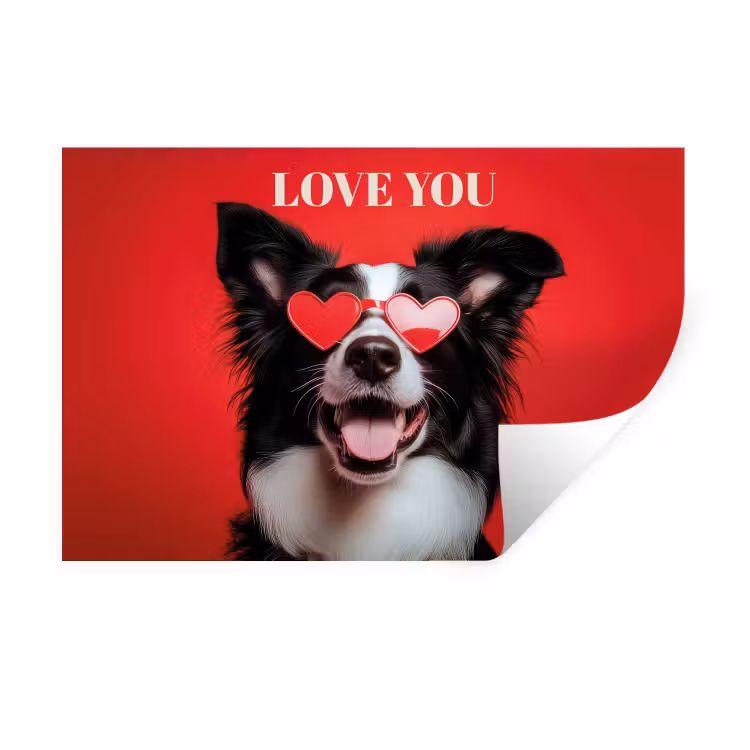 Hond - Hartjesbril - Loveyou - Rood Muursticker klein -3d