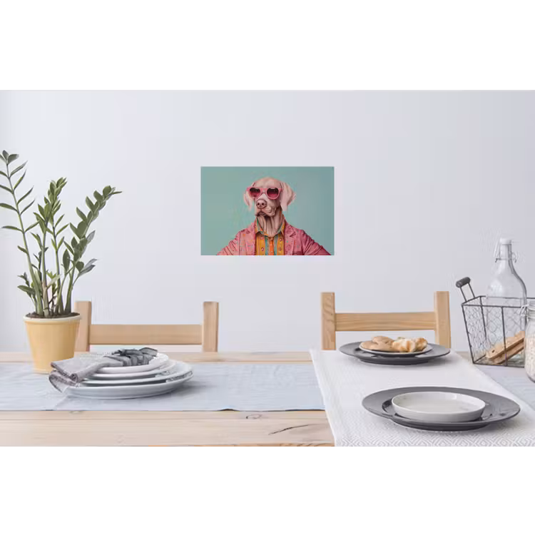 Hond - Overhemd - Bloemen - Bril Muursticker klein -eettafel