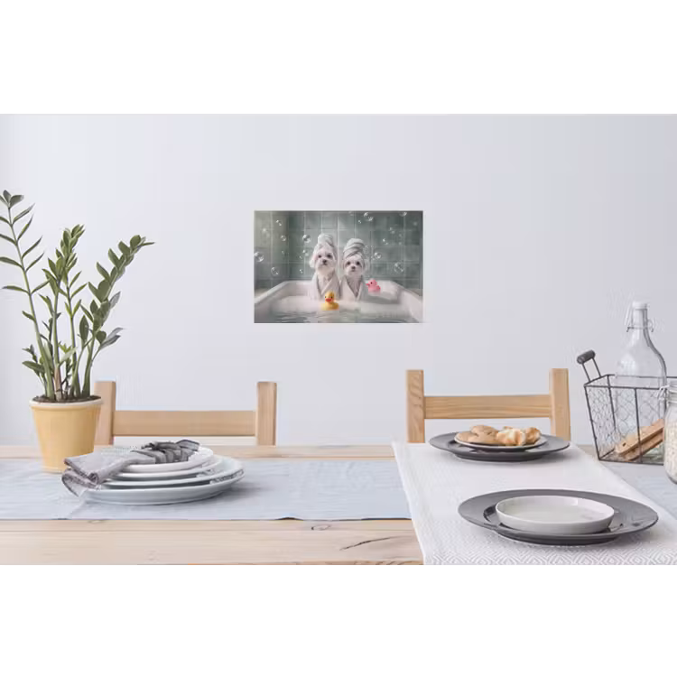 Hondjes - Badkuip - Badeendjes - Handdoeken Muursticker klein -eettafel