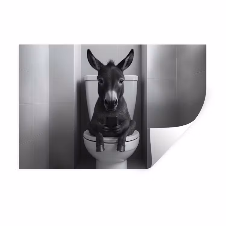 Ezel - Telefoon - Toilet - Zwart - Wit Muursticker klein -3d