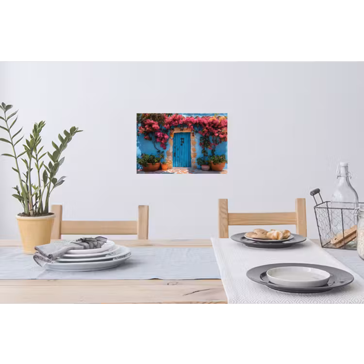 Deur - Hout - Bloemen - Blauw Muursticker klein -eettafel