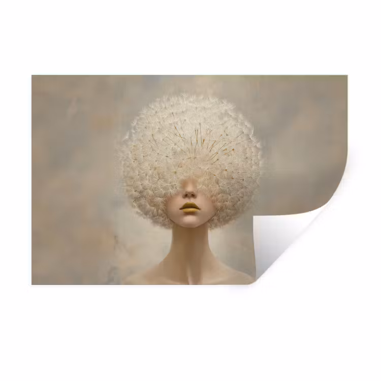 Dromerig - Beige - Paardenbloemzaadjes Muursticker klein -3d