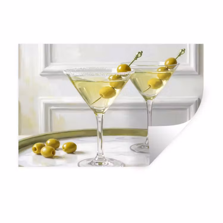 Drank - Martini - Olijven - Modern - Wit Muursticker klein -3d