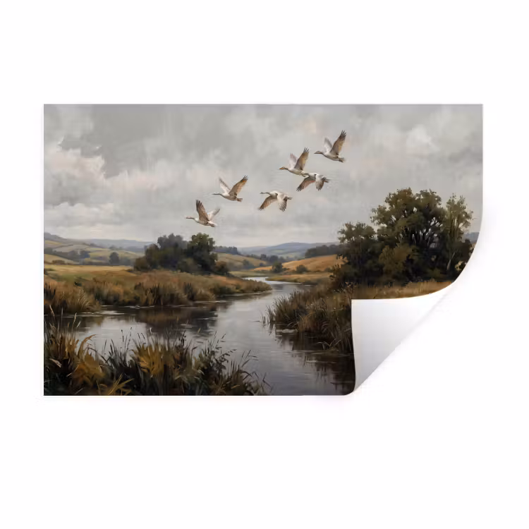 Eenden - Rivier - Landschap - Vlucht - Nostalgisch Muursticker klein -3d