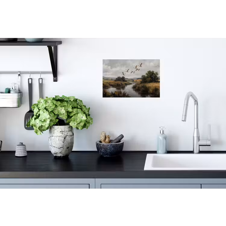 Eenden - Rivier - Landschap - Vlucht - Nostalgisch Muursticker klein -keuken