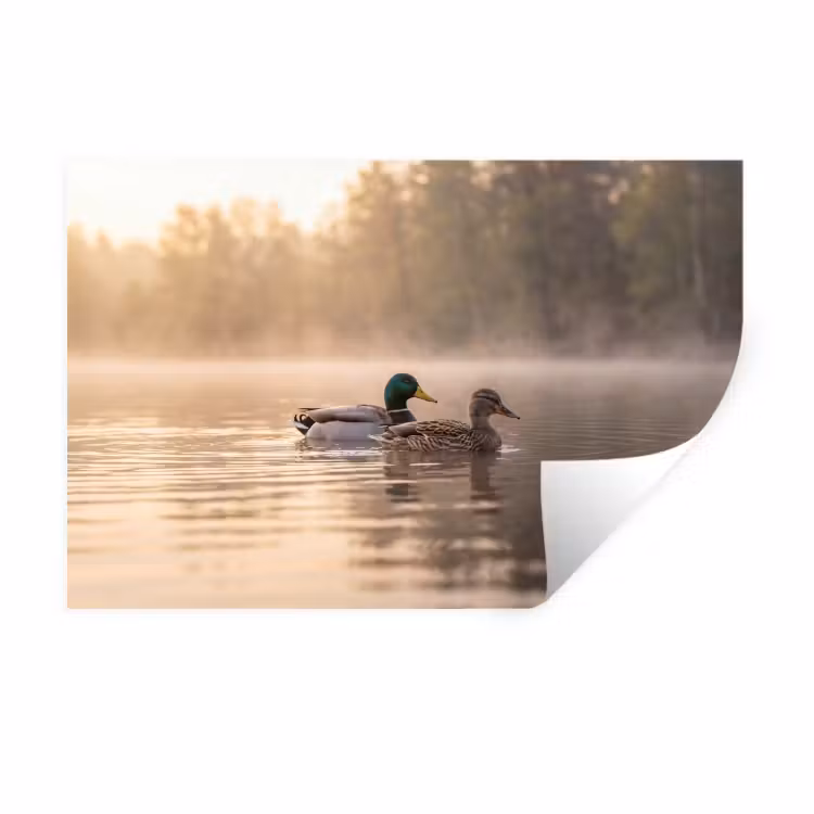 Eenden - Water - Mist - Natuur Muursticker klein -3d