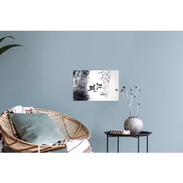 Eenden - Waterlelies - Riet - Zwart Muursticker klein -plant