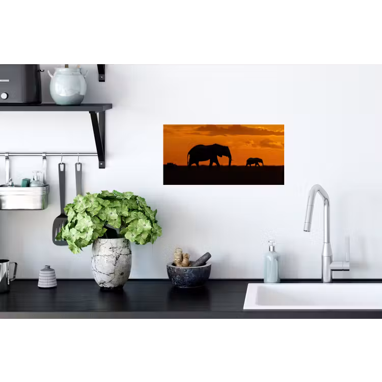 Olifanten - Savanne - Zonsondergang Muursticker klein -keuken