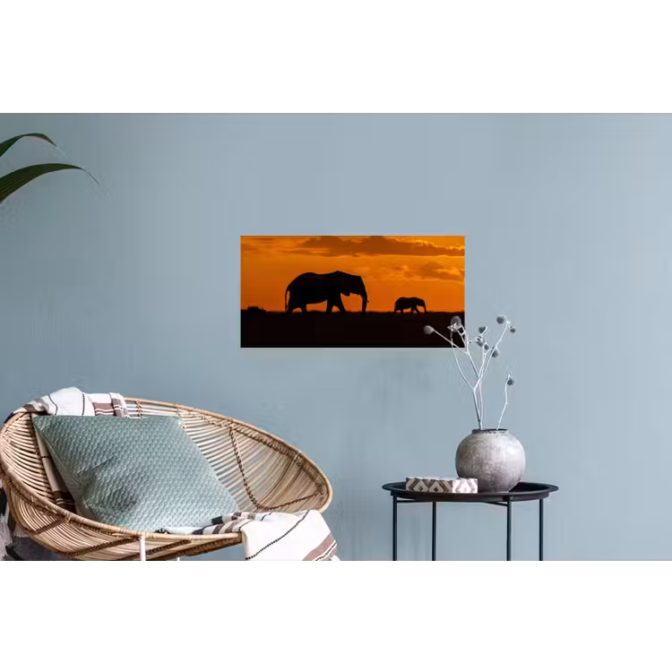 Olifanten - Savanne - Zonsondergang Muursticker klein -plant