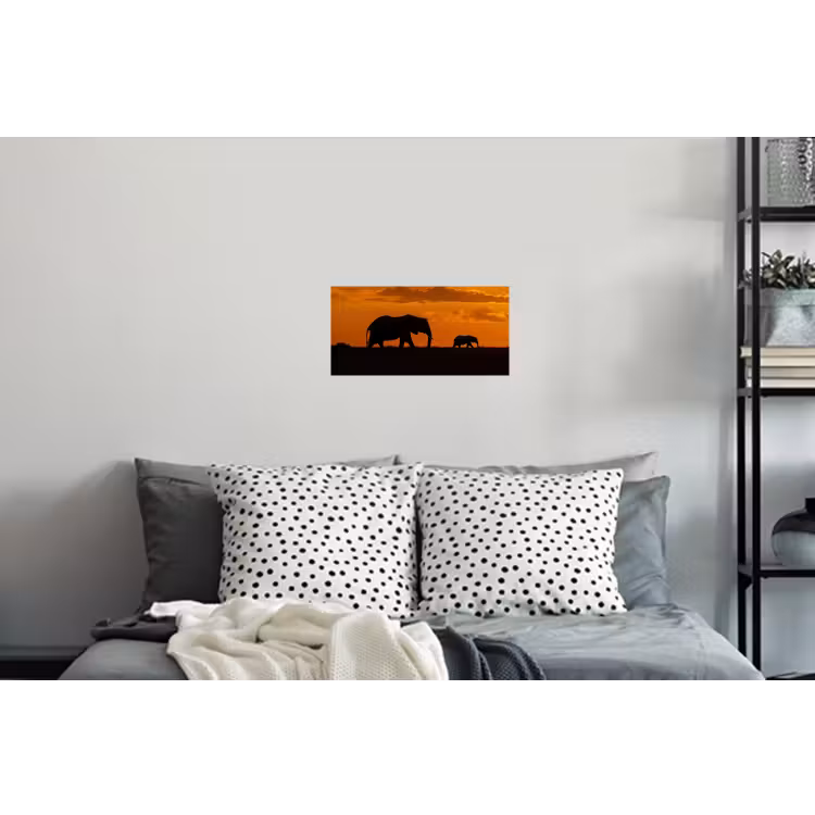Olifanten - Savanne - Zonsondergang Muursticker klein -slaapkamer