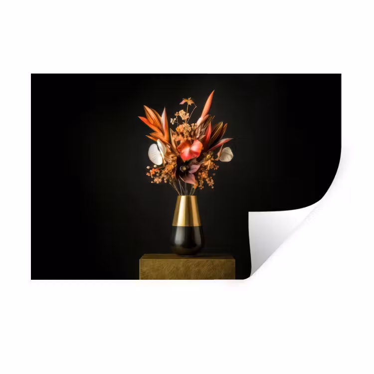 Exotisch - Boeket - Vaas - Goud Muursticker klein -3d
