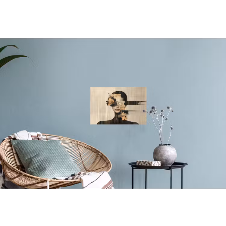 Gezicht - Bloemen - Zwart - Vrouw Muursticker klein -plant
