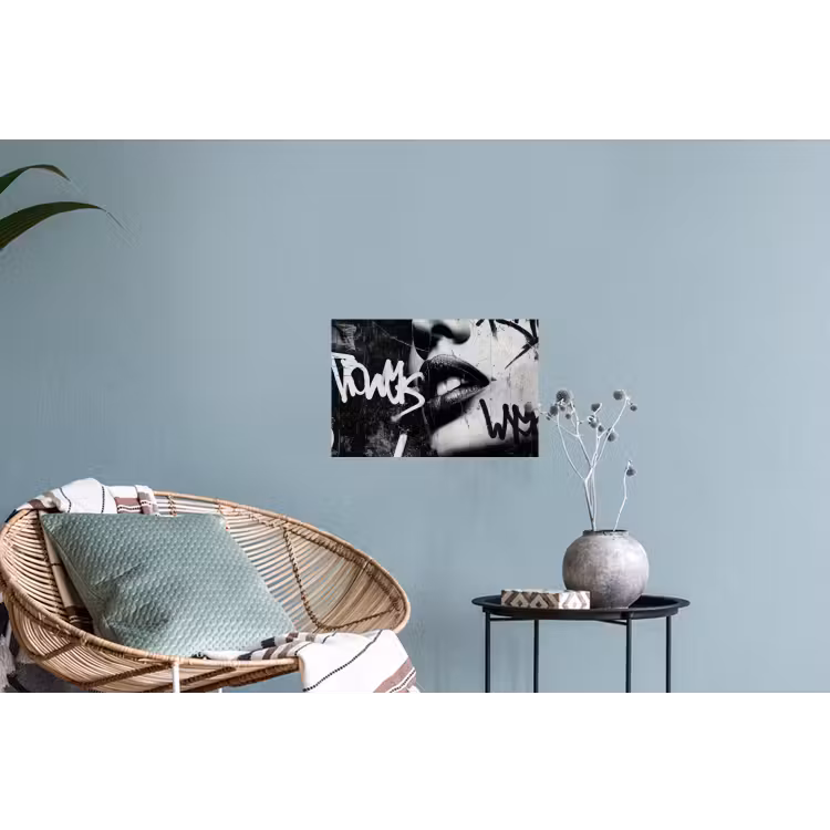 Gezicht - Mond - Graffiti - Zwart Muursticker klein -plant