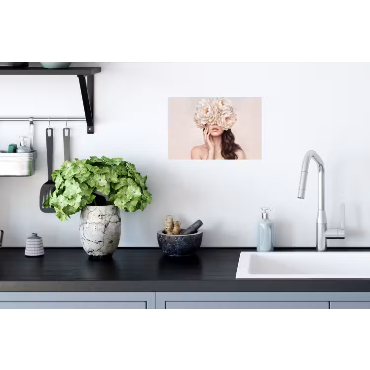 Gezicht - Pioenrozen - Crème Muursticker klein -keuken