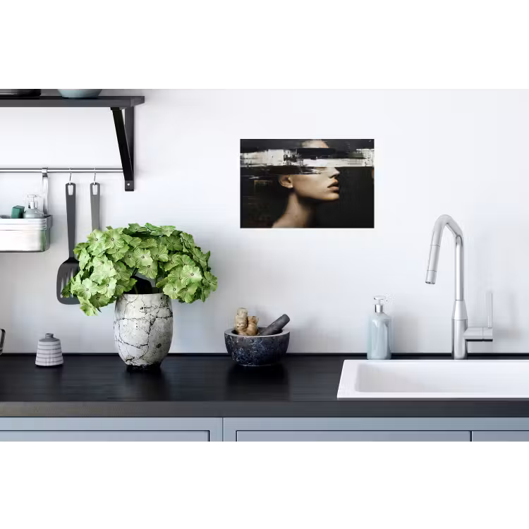Gezicht - Vrouw - Zwart - Abstract Muursticker klein -keuken