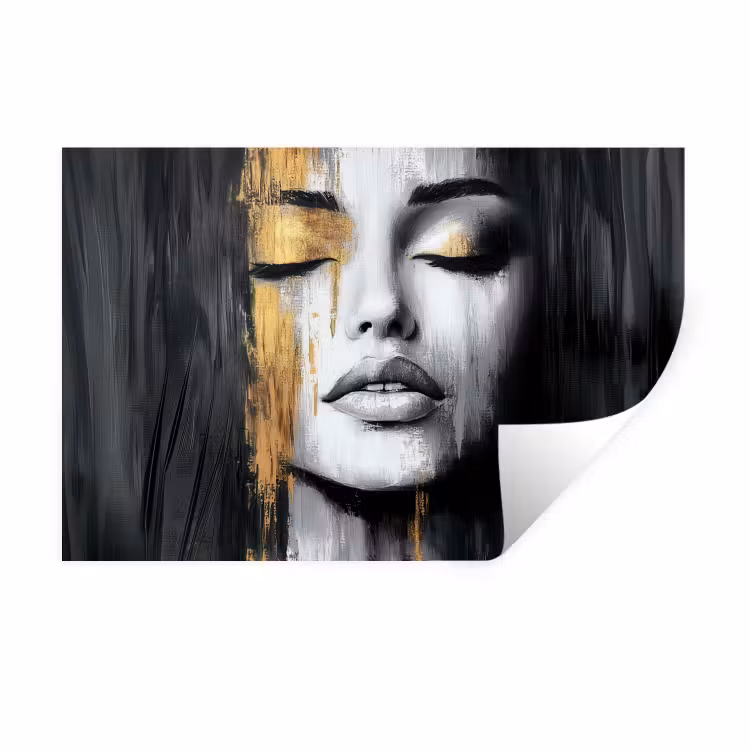Gezicht - Vrouw - Penseelstreken - Abstract Muursticker klein -3d