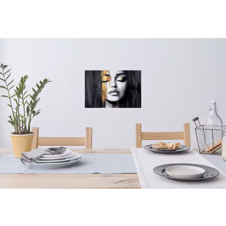 Gezicht - Vrouw - Penseelstreken - Abstract Muursticker klein -eettafel