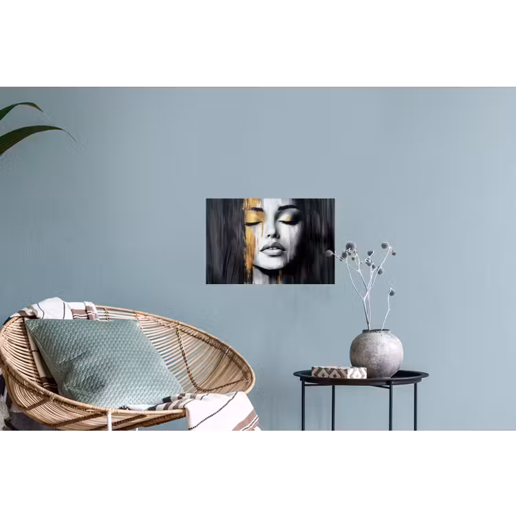 Gezicht - Vrouw - Penseelstreken - Abstract Muursticker klein -plant