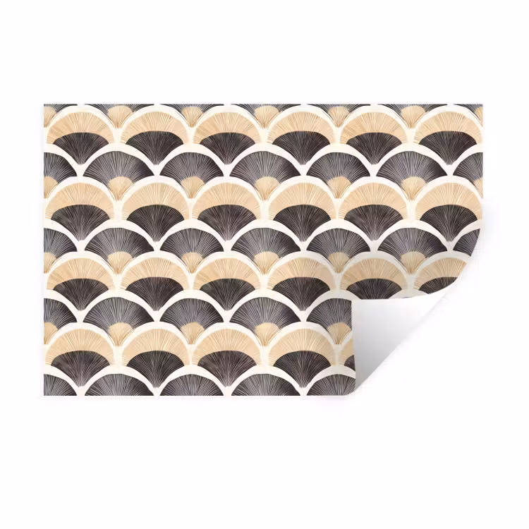 Waaier - Patroon - Zwart - Beige Muursticker klein 286 -3d