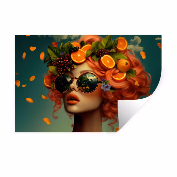 Vrouw - Sinaasappel - Bessen - Oranje Muursticker klein -3d