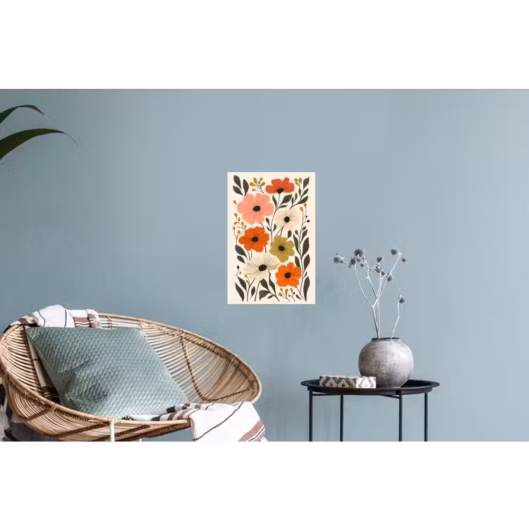Veldbloemen - Stengels - Blaadjes - Groen Muursticker klein -plant