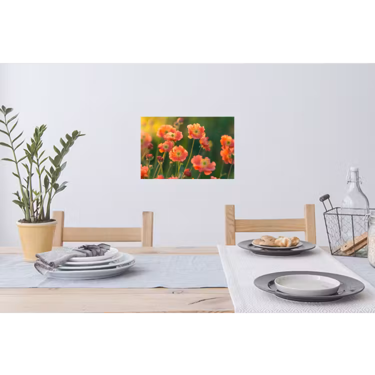 Bloemenveld - Zonnestralen - Oranje Muursticker klein -eettafel