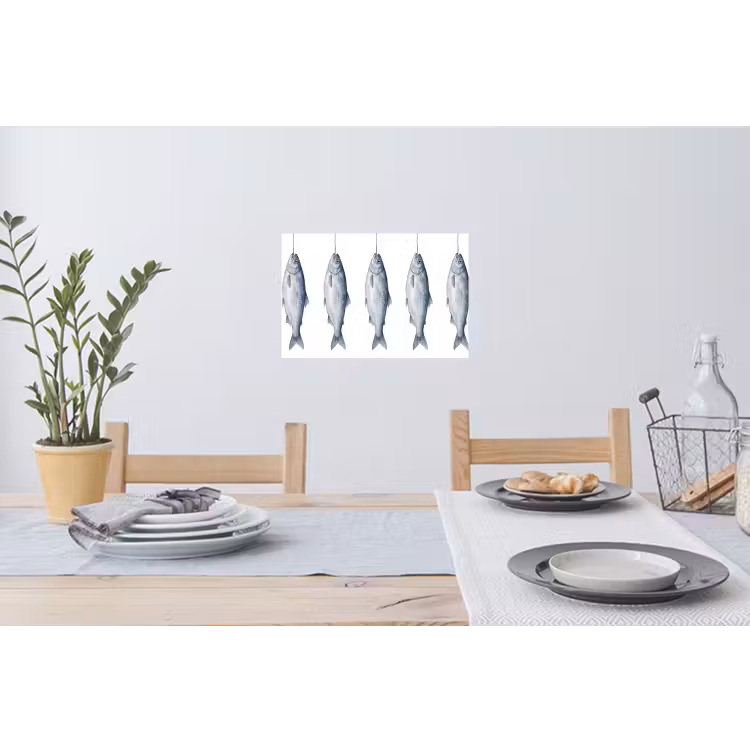 Vissen - Illustratie - Delfts - Blauw Muursticker klein -eettafel