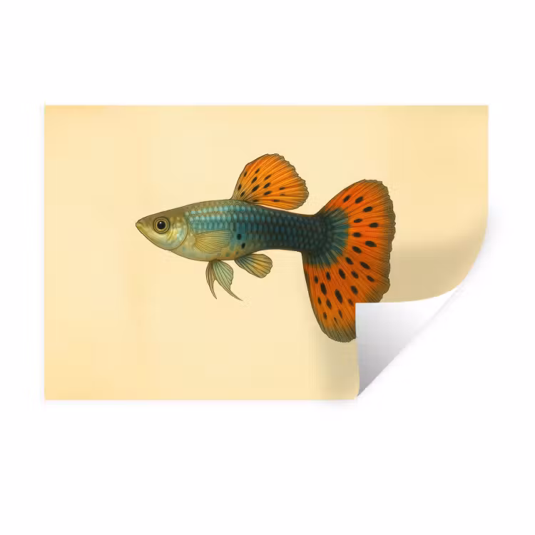 Vis - illustratie - Stippen - Oranje Muursticker klein -3d