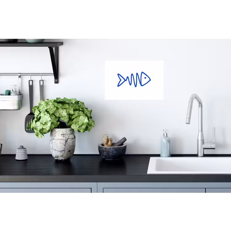 Vis - Minimalistisch - Blauw - Lijn Muursticker klein -keuken