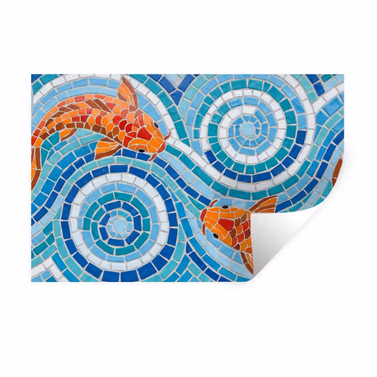 Vis - Mozaïek - Water - Decoratief - Blauw Muursticker klein -3d