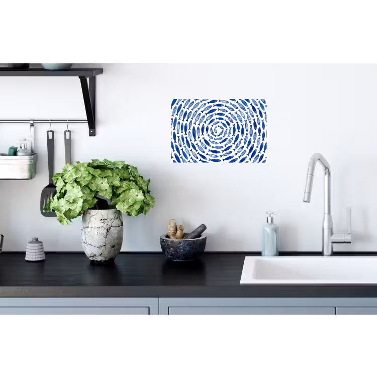 Vis - Patroon - Onderwater - Abstract - Blauw Muursticker klein -keuken