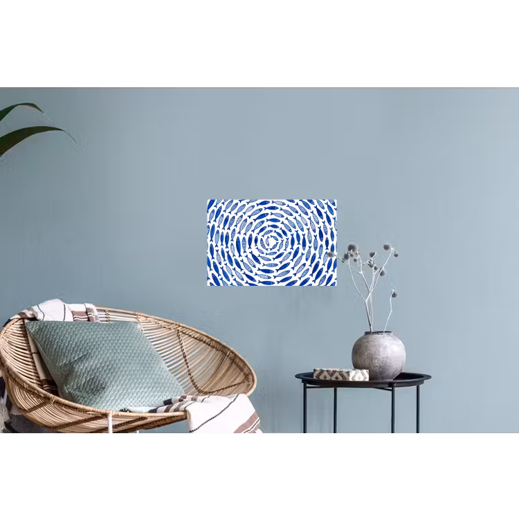 Vis - Patroon - Onderwater - Abstract - Blauw Muursticker klein -plant