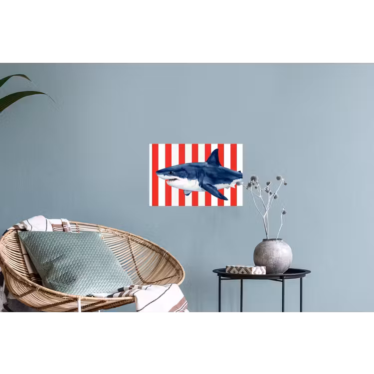 Vis - Haai - Zee - Illustratie - Blauw Muursticker klein -plant