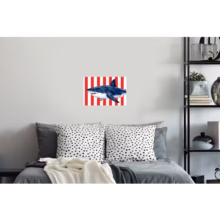Vis - Haai - Zee - Illustratie - Blauw Muursticker klein -slaapkamer