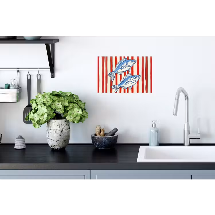 Vissen - Verticale strepen - Blauw - Rood Muursticker klein -keuken