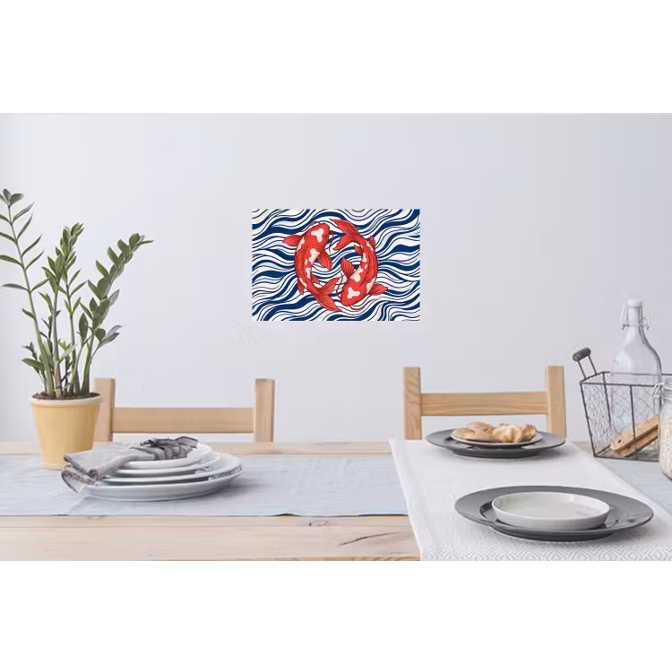 Vis - Water - Natuur - Illustratie - Rood Muursticker klein -eettafel