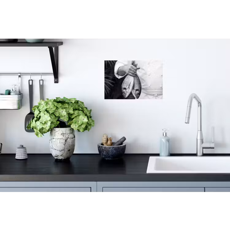 Vissen - Chef - Zwart - Wit Muursticker klein -keuken