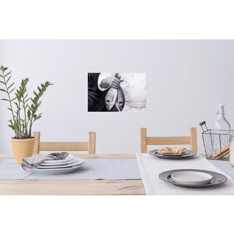 Vissen - Chef - Zwart - Wit Muursticker klein -eettafel