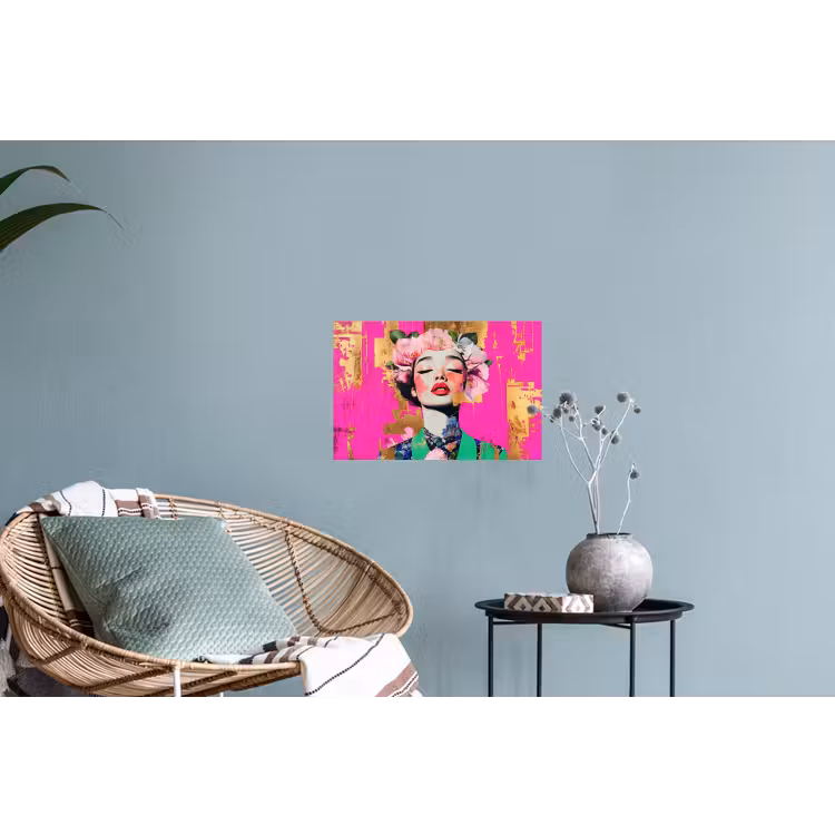 Bloemenkroon - Goud - Vrouw - Portret Muursticker klein -plant