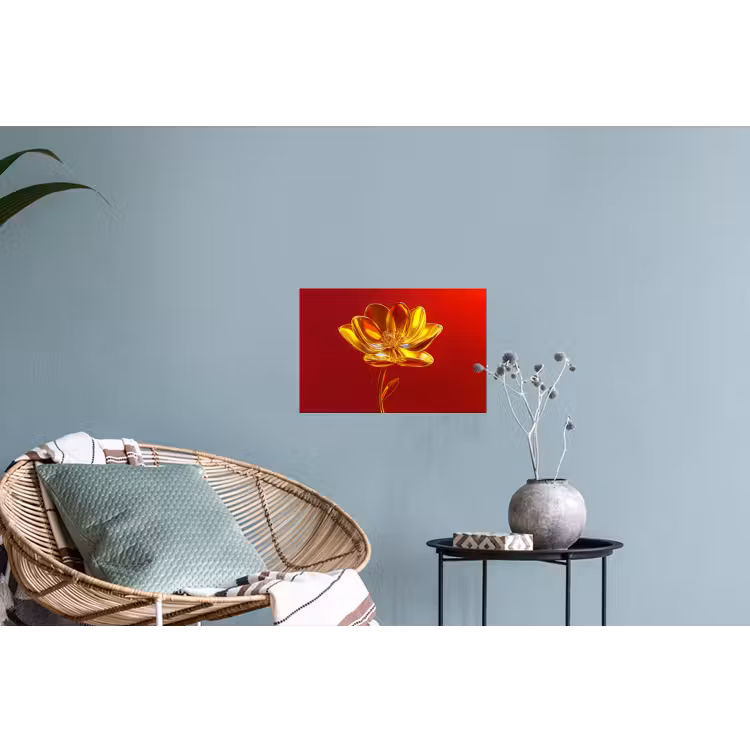 Bloem - Goud - Glazen Muursticker klein -plant