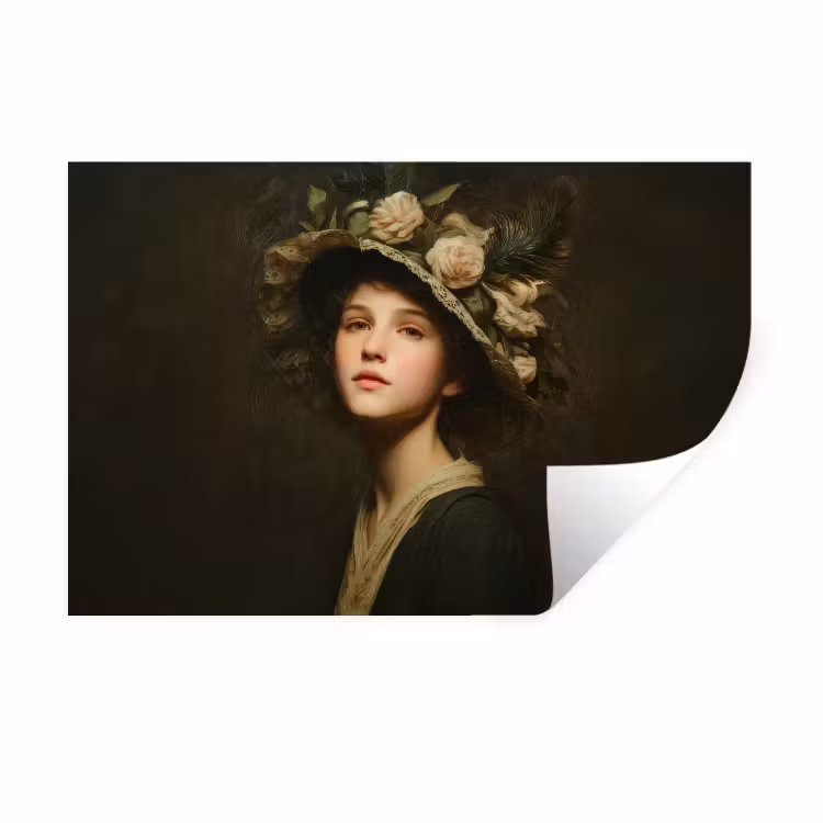 Bloemenhoed - Portret - Vrouw Muursticker klein -3d