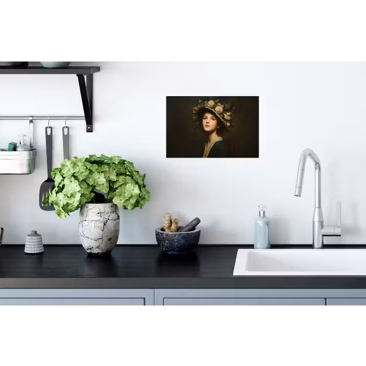 Bloemenhoed - Portret - Vrouw Muursticker klein -keuken