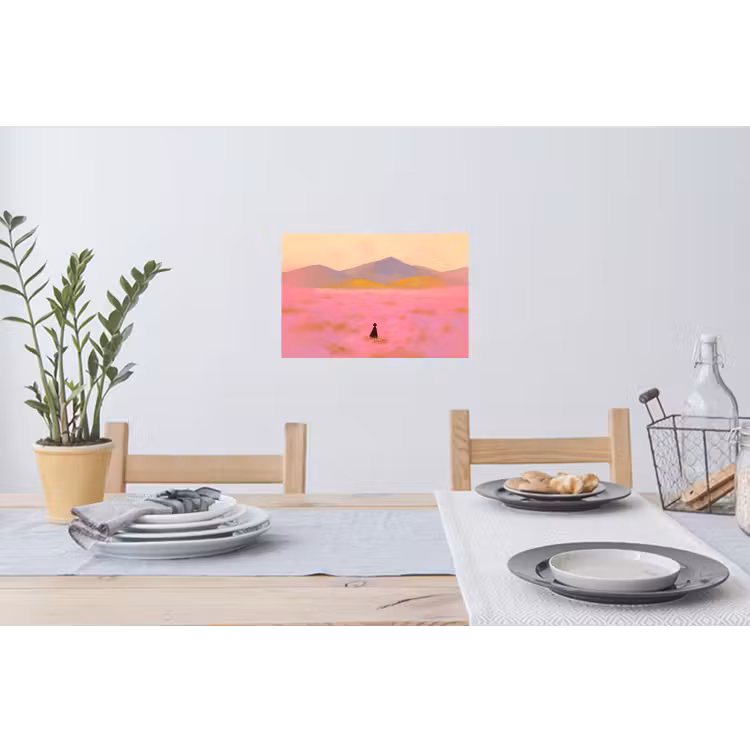Bloemenweide - Heuvels - Silhouet - Roze Muursticker klein -eettafel