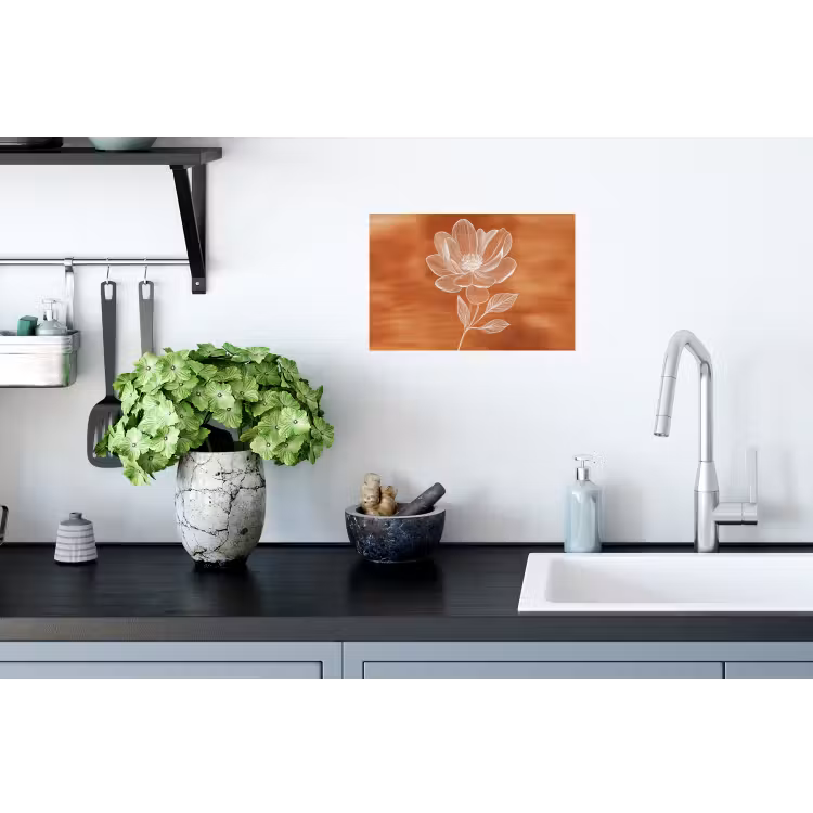 Bloem - Minimalistisch - Wit Muursticker klein -keuken