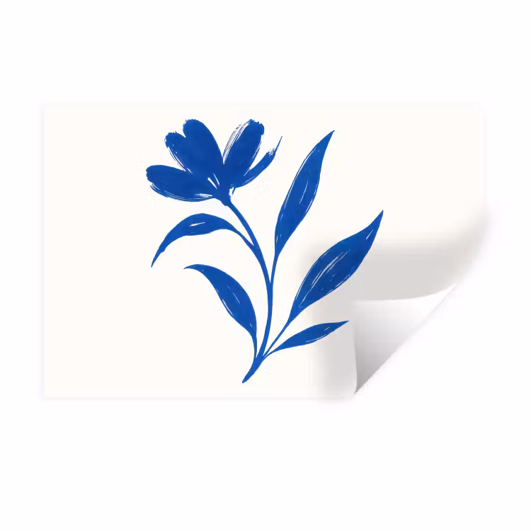 Bloem - Blaadjes - Minimalistisch - Blauw Muursticker klein -3d